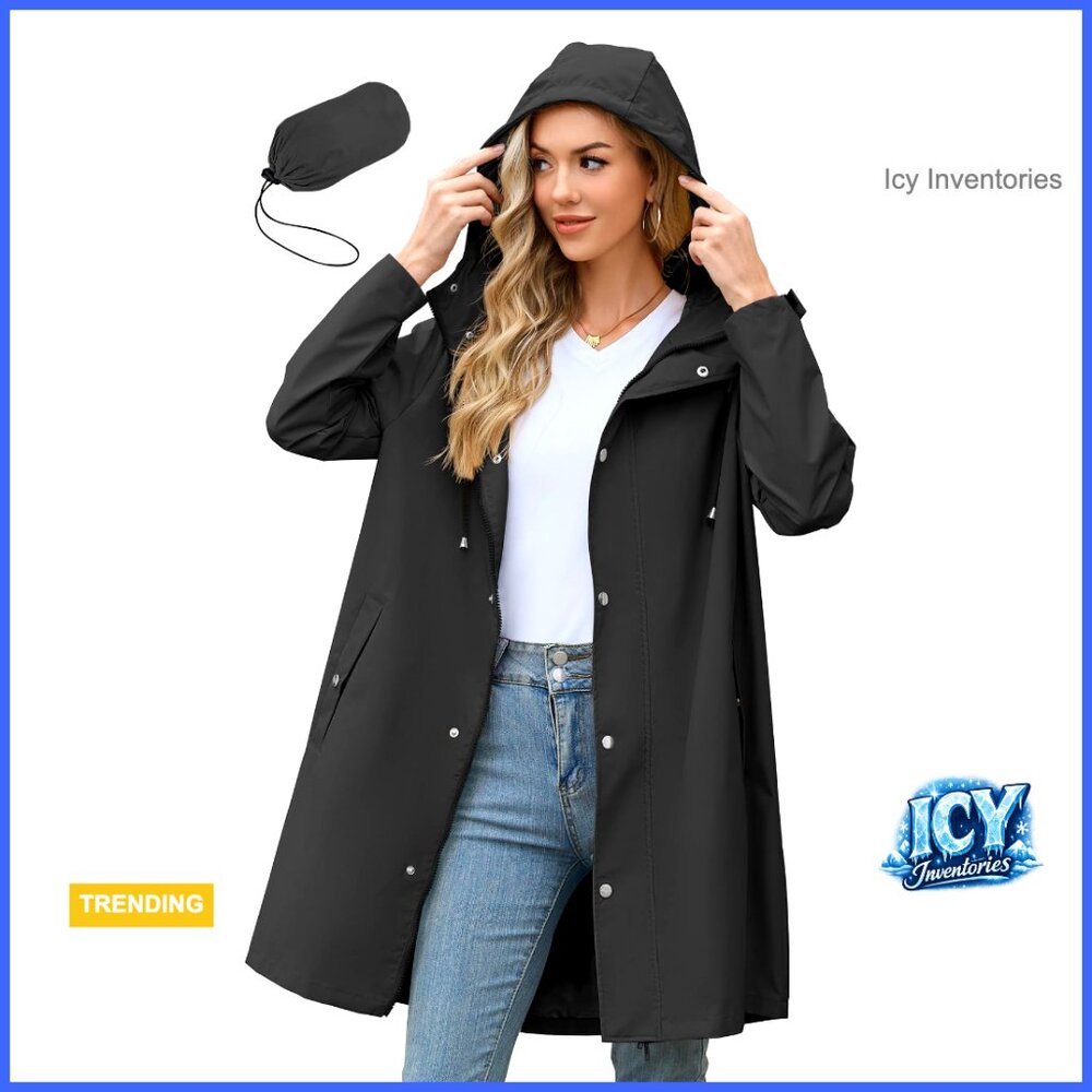 Long Packable Waterproof Rain Jacket Women Lightweight Windbreaker